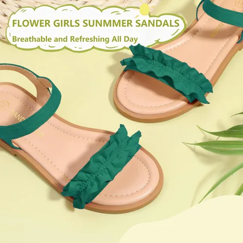 Miniatura 4 de PANDANINJIA Sandalias para niñas, puntera abierta, bonitos zapatos planos de princesa para niñas, zapatos de vestir brillantes de verano para bebés
