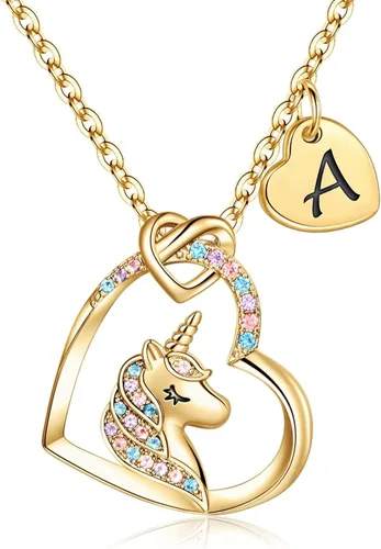 Hidepoo Regalos de unicornios para niñas, chapado en oro de 14 quilates, oro blanco, oro rosa, collar de unicornio con circonita cúbica colorida