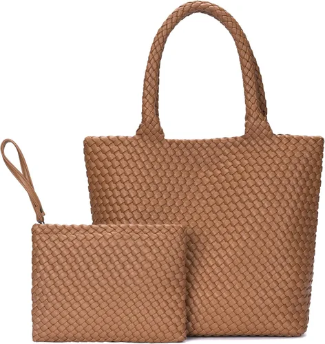 Miniatura 11 de Bolso de mano tejido para mujer, bolso grande de cuero tejido para mujer, elegante bolso de verano para trabajo, viajes, playa