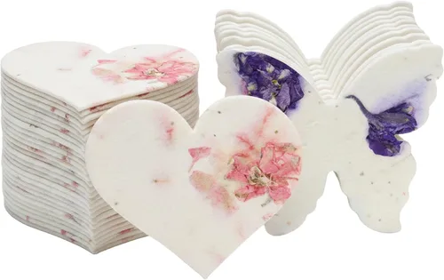 Papel de semilla combinado: 24 corazones y 24 mariposas, regalos de flores silvestres escribibles y plantables para mamá este día de la madre, uso