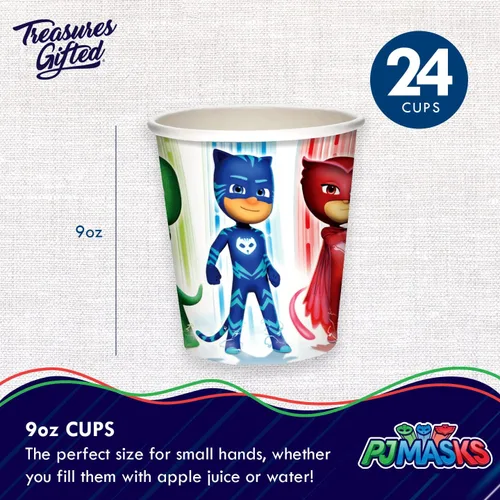 Miniatura 2 de Treasures Gifted Decoraciones de fiesta de PJ Masks con licencia oficial, vasos de papel de 9 onzas, 24 unidades, suministros de fiesta