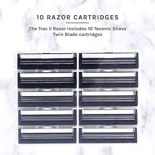 Miniatura 3 de Taconic Shave, Maquinilla de afeitar de doble hoja de metal pesado no pivotante compatible con GIllette Trac II, Personna y repuestos Taconic - 10