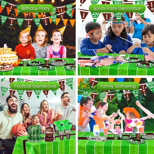 Miniatura 5 de Preboun Juego de vajilla de 214 piezas para fiestas de fútbol para 30 personas, decoraciones de fiesta de fútbol incluyendo platos, vasos