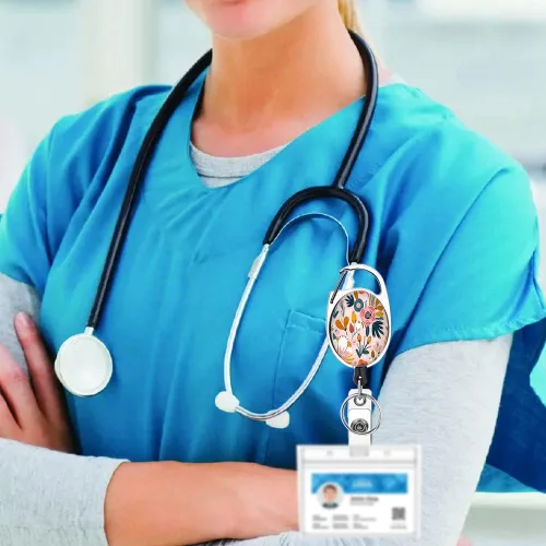 Miniatura 4 de Carrete retráctil resistente con mosquetón para cinturón, llavero, lindo carrete de identificación con nombre para médico, enfermera, paquete de 3