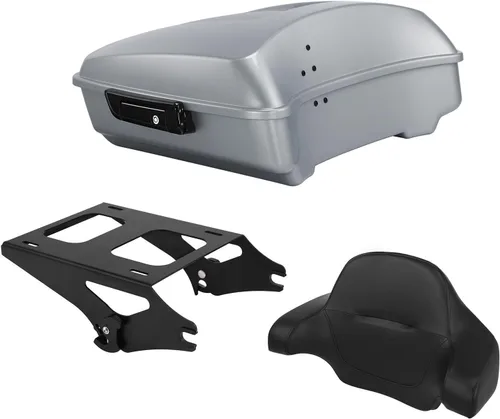 Miniatura 11 de TCT-MOTORPARTS Atlas Silver Metálico Maletero de Viaje Modificado con Respaldo y Montaje en Rack Adecuado para Harley Touring 14-25 Street Glide