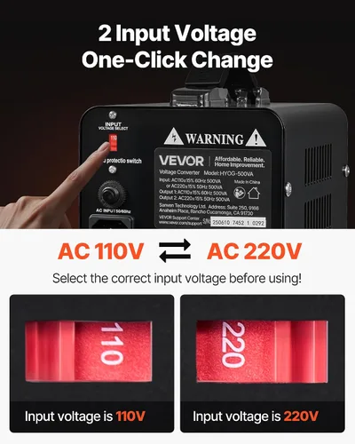 Miniatura 2 de VEVOR Transformador convertidor de voltaje, 500 VA, transformador de potencia elevador/abajo de servicio pesado, convertir de 110 V a 220 V y 220 V
