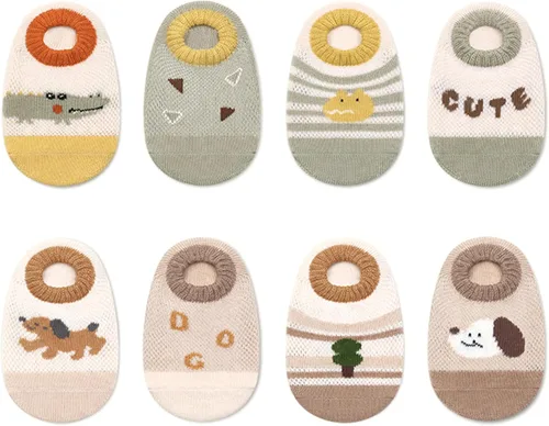 Fly love 8 pares de calcetines de tobillo antideslizantes para bebés, calcetines de algodón con agarre bajo para niños pequeños, diseños de animales