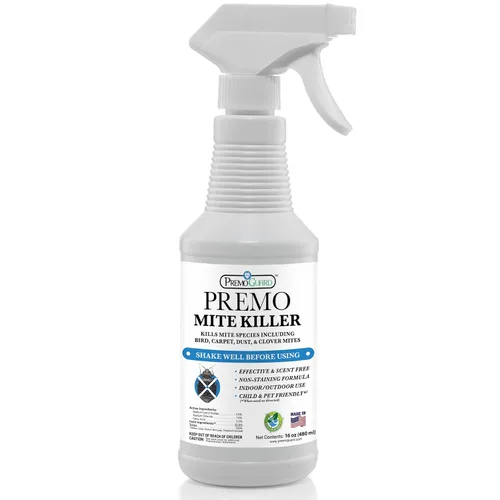 Premo Guard Spray de tratamiento de ácaros, 16 onzas, mata el polvo, la sarna, la araña, la alfombra, los ácaros de pájaros, ratones y ratas en el