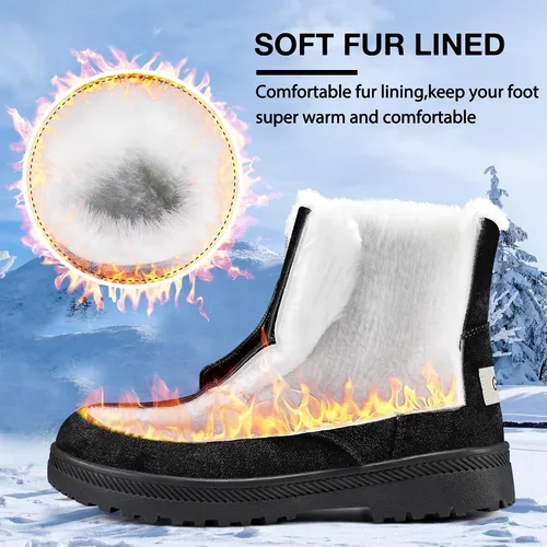 Miniatura 3 de HARENCE Botas de nieve de invierno para mujer botines con forro de piel cálida con cordones para caminar al aire libre botas para mujer