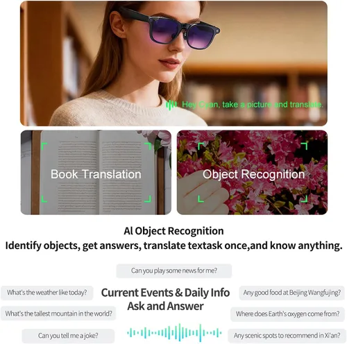 Miniatura 7 de Lentes inteligentes AI con cámara 4K para viajes y uso diario, gafas de sol de audio Bluetooth con altavoces de oído abierto, llamadas manos libres