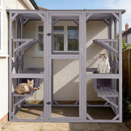 Miniatura 8 de Aivituvin Catio - Casa para gatos con ventana grande para gatos al aire libre, jaula para gatos con poste rascador para gatos, techo de lona, 7