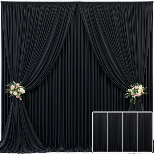 4 paneles de cortina de fondo negra para fiestas sin arrugas, cortinas de fotos negras, cortinas de fondo, decoración de tela para fiestas de Negro