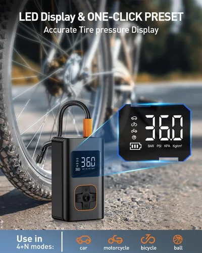 Miniatura 8 de Inflador de Neumáticos Compresor de Aire Portátil - Bomba de Aire Rápida Inalámbrica para Neumáticos de Coche, Bomba de Aire Eléctrica de 150 PSI