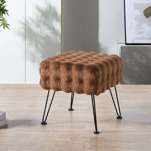 Miniatura 10 de Asiento otomano cuadrado negro con burbujas de piel sintética suave y mullida, asiento de banco de entrada, 17 x 17 x 17 pulgadas, mesa auxiliar