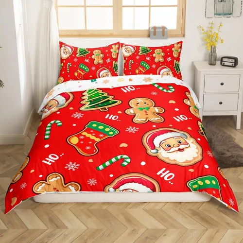 Miniatura 16 de Funda de edredón de Feliz Navidad para niños, jóvenes y adultos, juego de ropa de cama de Papá Noel de Navidad, diseño de copos de nieve, árbol
