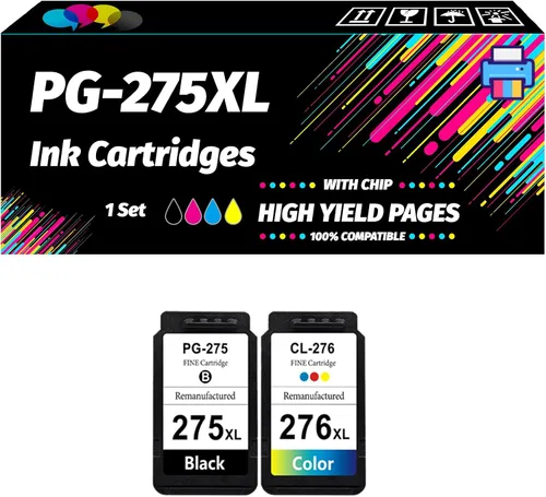 Compatible con cartuchos de tinta Canon PG-275XL CL-276XL funcionan para impresoras Canon PIXMA TR4722 TS3722 TR4720 TS3720 TS3520 (1 juego)