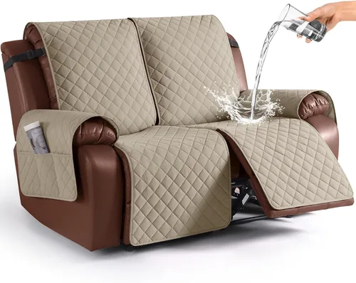 Miniatura 15 de KinCam Funda impermeable para sofá biplaza reclinable, fundas antideslizantes para sofá reclinable de 2 asientos, funda de sofá reclinable