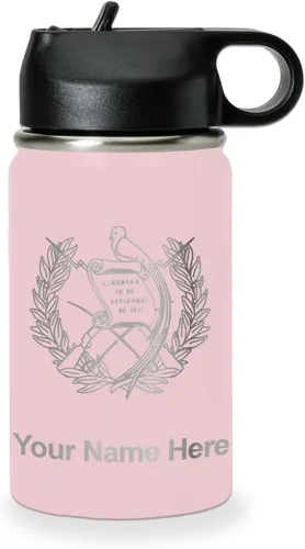 Miniatura 22 de LaserGram Botella de agua personalizada, bandera de Guatemala, acero inoxidable de doble pared aislada al vacío con popote superior, regalo grabado