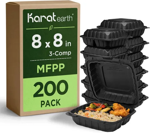 Miniatura 8 de KARAT EARTH Clamshell - Recipientes de alimentos para llevar [6 x 6 pulgadas - 400 quilates] para llevar, aptos para microondas, congelador