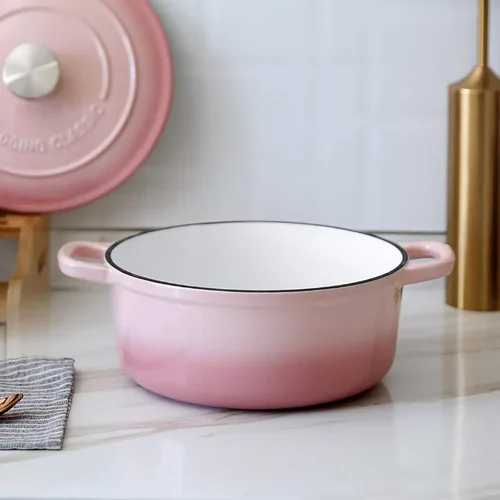 Miniatura 2 de EDGING CASTING - Horno holandés cubierto de hierro fundido esmaltado con tapa, olla redonda para hornear pan, 7 cuartos de galón, rosa Rosado