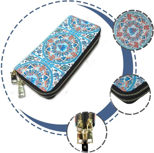 Miniatura 4 de LATH.PIN Cartera bohemia con bloqueo RFID, bolso de lona con patrón de elefante con bolsillo para monedas y correa