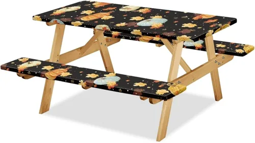 Miniatura 25 de Juego de 3 piezas de mantel de picnic con hojas de arce de pavo y girasol, lavable a máquina, fácil de instalar, funda para mesas y asientos Girasol