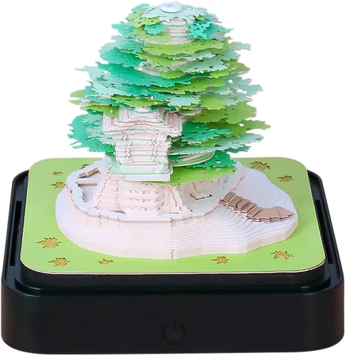 Calendario 3D 2026 – Calendario de escritorio con luces, calendario de 2026 piezas de tiempo 3D, bloc de notas de papel, arte de árbol, creativo,
