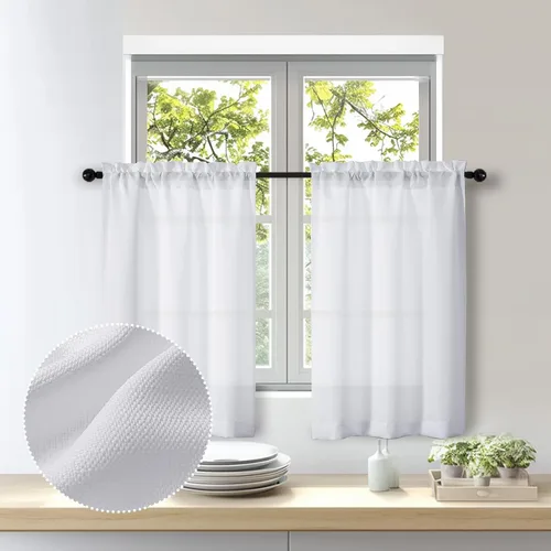 Miniatura 49 de OWENIE Bob Juego de 2 Paneles de Cortinas Negras de Cocina para Ventanas de 36 Pulgadas de Largo, Cortinas Cortas de Café con Textura de Lino