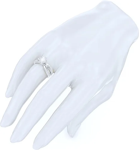 Miniatura 6 de Anillo de compromiso de plata de ley con diamantes redondos de talla brillante o moissanita genuina