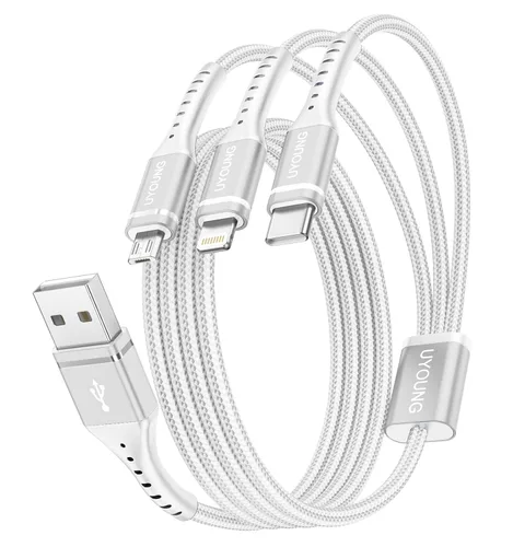 Miniatura 11 de Cable de carga múltiple corto de 1 pie, paquete de 2 cables de carga 3 en 1, cables universales trenzados para teléfono con conectores
