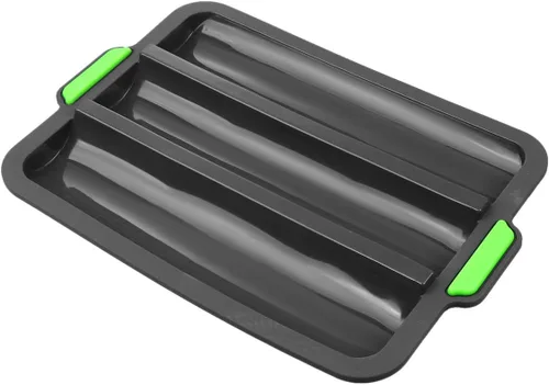 Miniatura 9 de Hemoton Molde de silicona para baguette, bandeja de pan francés, forma de pan, molde para hornear pan, molde para subrollo, tostado, negro, 13.6 x