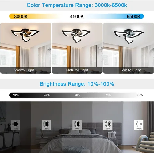 Miniatura 2 de DELIPOP Lámpara de techo moderna, lámpara de techo regulable de 21 W, control remoto, 3 luces de flores LED para comedor, dormitorio, comedor, cocina
