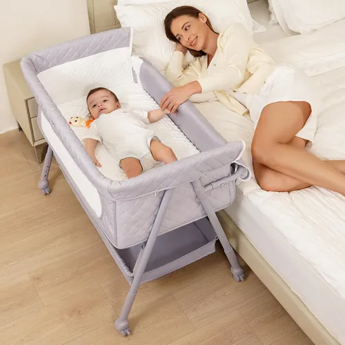 Miniatura 8 de Cuna para bebé recién nacido, moisés junto a la cama con malla transpirable y colchón, cuna fácil de mover para recién nacidos con ruedas que se