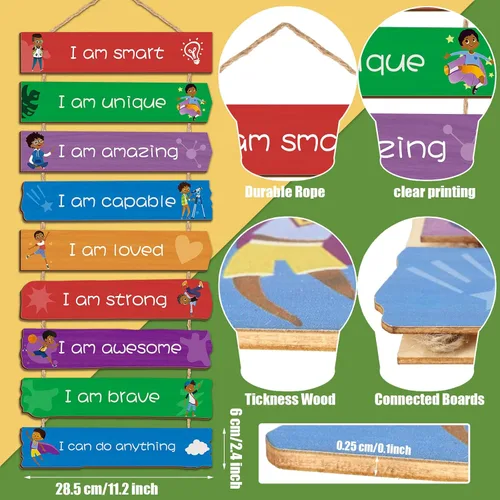 Miniatura 3 de Chunful Juego de 9 letreros de pared inspiradores para dormitorio de niños, decoración de pared inspiradora de madera, letrero de pared motivacional
