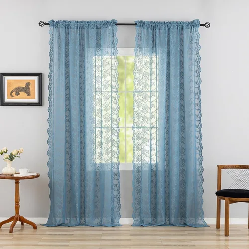 Miniatura 79 de YJ YANJUN Cortinas traslúcidas negras de 54 pulgadas de largo, panel de cortina de encaje gótico victoriano para cocina, cortinas cortas de Negro