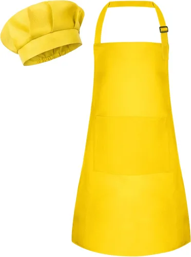 Miniatura 36 de Conjunto de Delantal y Gorro de Chef para Niños, Delantal Infantil Ajustable con 2 Bolsillos, para Niños Chef y Pintura, Cocinar, Hornear