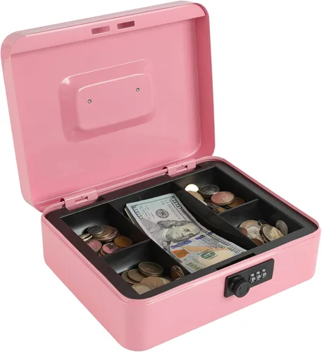 Miniatura 21 de xydled Caja fuerte grande de acero con cerradura con bandeja extraíble para monedas y cerradura de llave, 9.84"x 7.87"x 3.54" pulgadas, azul
