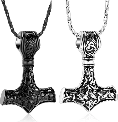 Joyería de cremación de martillo de Thor vikingo nórdico Mjolnir para cenizas para mujeres y hombres, collar de urna de nudo celta de acero