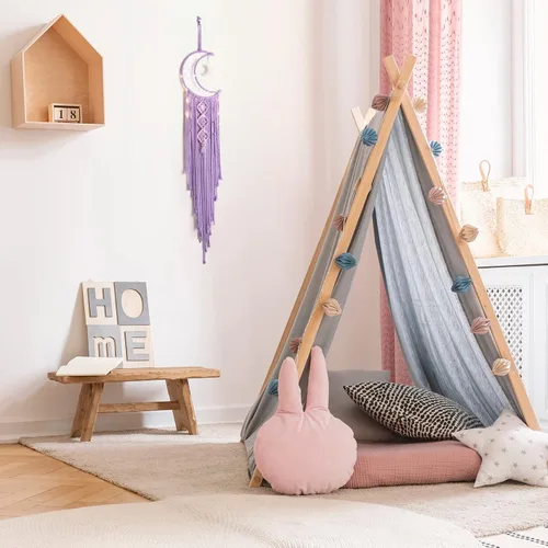Miniatura 5 de Colgante de pared tejido de macramé bohemio para niña, atrapasueños de luna creciente y estrella de ganchillo con luz, algodón morado, hecho a mano
