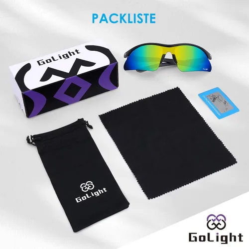 Miniatura 5 de GoLight Polarized Wraparound Sports Sunglasses for Men & Women – UV400, Anti-Glare, Lightweight Frame with Metal Hinges Espejo negro brillante/dorado