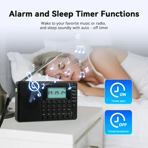 Miniatura 5 de Retekess Radio de onda corta V115, Radio Digital AM FM, receptor de onda corta con batería recargable de 1000 mAh, preajustes, reproducción