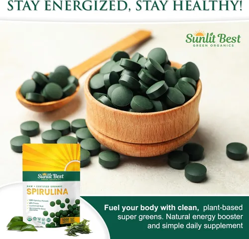 Miniatura 7 de Sunlit Best Spirulina Tablets – Tabletas orgánicas de espirulina USDA Premium 1000 unidades – Espirulinas naturales explosión orgánica para apoyo
