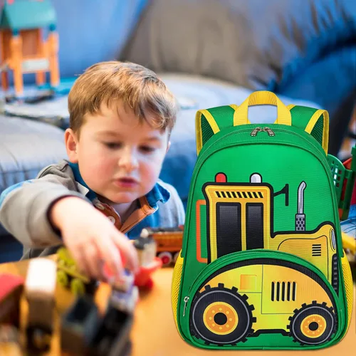 Miniatura 8 de BTOOP Mochila para niños y niñas, mochila con clip para el pecho, Tractor-verde, Mochilas Daypack
