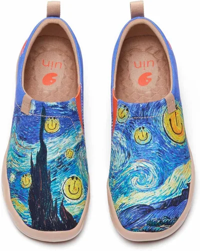 UIN Zapatos deportivos ligeros para mujer para caminar informales con diseño de arte pintados divertidos para viajes vacaciones sonrientes