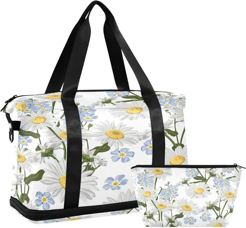 Flradish Forget-me-not Flower Sports Gym Bag,Travel Duffel bag with Wet Pocket & Shoes Compartment Lightweight Waterproof Overnight Bag for Men Women