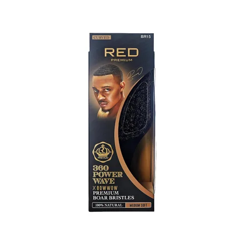 Cepillo de calidad superior RED by KISS 360 Power Wave X Bow Wow, cerdas de jabalí 100 % naturales de primera calidad, medio suave