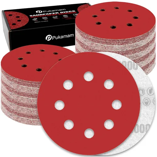 Miniatura 34 de 2 almohadillas de repuesto para lijadora de 5 pulgadas, 8 agujeros de gancho y bucle con 3 orificios para tornillos para lijadora orbital aleatoria