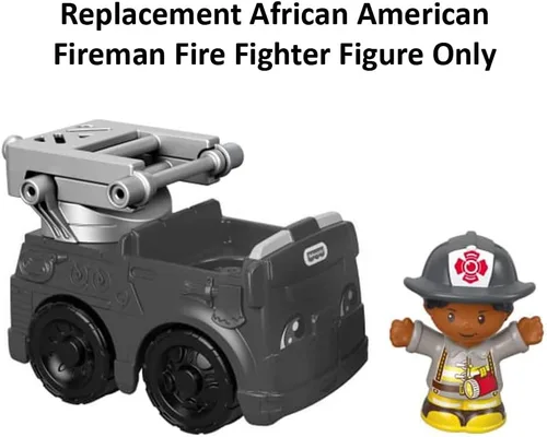 Miniatura 5 de Pieza de repuesto para Fisher-Price Little People to The Rescue Fire Truck Playset – GGT34 ~ Figura de bombero afroamericano de repuesto ~ Funciona