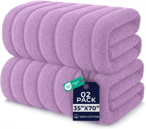 DAN RIVER Paquete de 2 sábanas de baño de 35 x 70 pulgadas, toallas acanaladas XL de gran tamaño para adultos, toallas de felpa esponjosas y suaves
