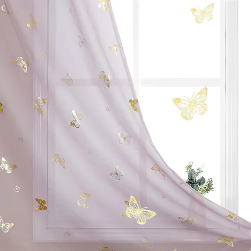 Miniatura 17 de Jubilantex Paneles de cortinas transparentes de mariposas negras y doradas de 52 pulgadas de ancho para dormitorio de niñas, elegantes cortinas